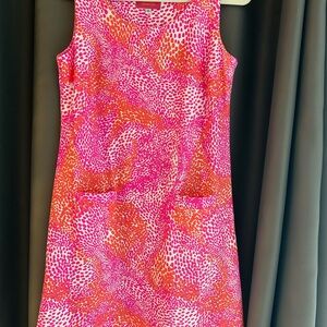 BRAND NEW designer Gingy Vibrant Pink and Orange Patterned Dress